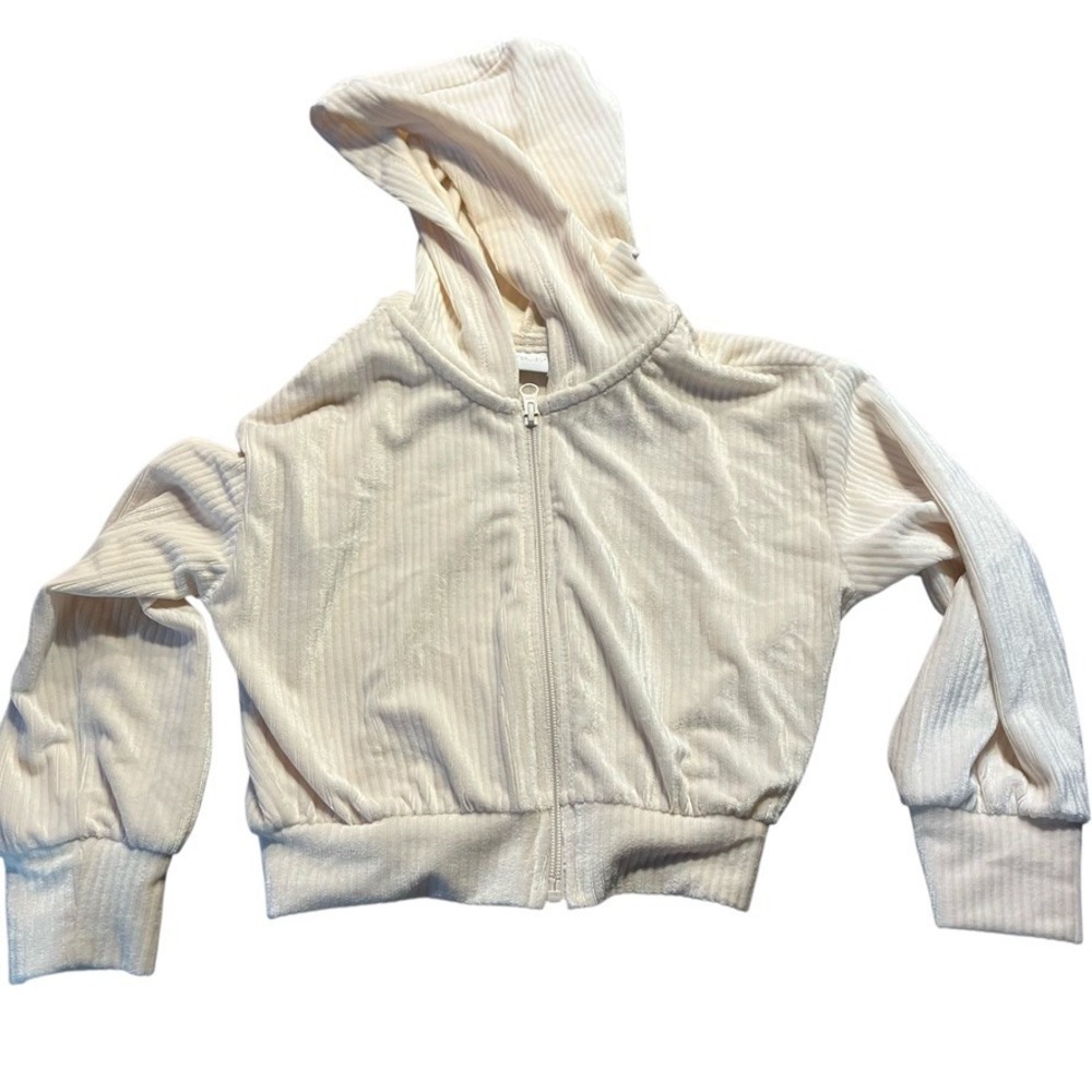 The Children's Place Girls Size S/P 5/6 Frappe Cream Velour Zip Up Hoodie